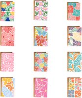 Set van 12 Retro Bloemen Wenskaarten – Kleurrijk Floral Design – Blanco Kaarten Zonder Tekst – Ansichtkaarten - Incl. Enveloppen – 10x15 cm – Voor Alle Gelegenheden