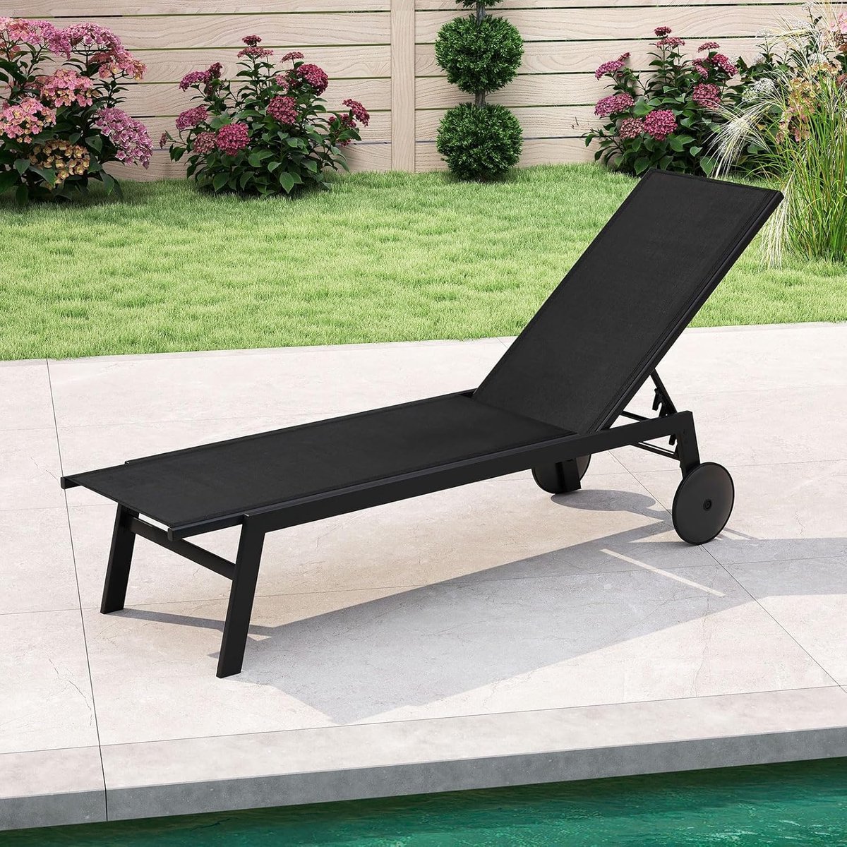 Ligstoel Set van 2 met Wielen 190 x 59 x 33,5 cm – Verstelbare Zonnebedden 6-Standen Rugleuning, Sneldrogende Tuin Ligstoelen tot 150 kg – voor Tuin, Balkon, Terras & Zwembad – Nicolehome