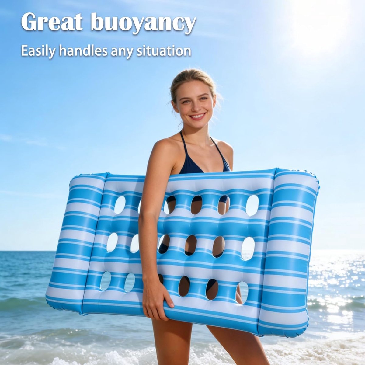 Luchtbed-waterhangmat-watermatras-pool-float-opblaasbaar-luchtmatras- Compact en Duurzaam - Voor Zwembad, Zee , Strand - Blauw – foto 6