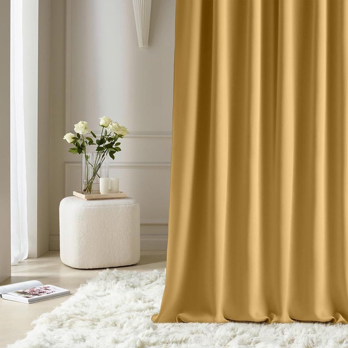 Schuifgordijn - Paneelgordijn Gordijnstof - Woonkamer Decoratie - Zilveren Oogjes - 180 x 250 cm - Mosterd