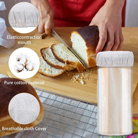 Zuurdeeg Starter Deksel - Fermentatiehoes Linnen - Deeg Laten Rijzen - Ademend Katoen Linnen - 7-12 cm Diameter - Beige — afbeelding 3