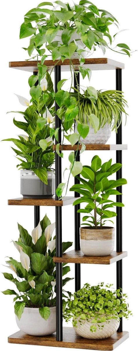 Sierra, Plantenstandaard, binnen, metaal, plank, bloemen, voor meerdere planten, hoek, hoog, voor patio, tuin, woonkamer, balkon, slaapkamer, 5 lagen, bruin