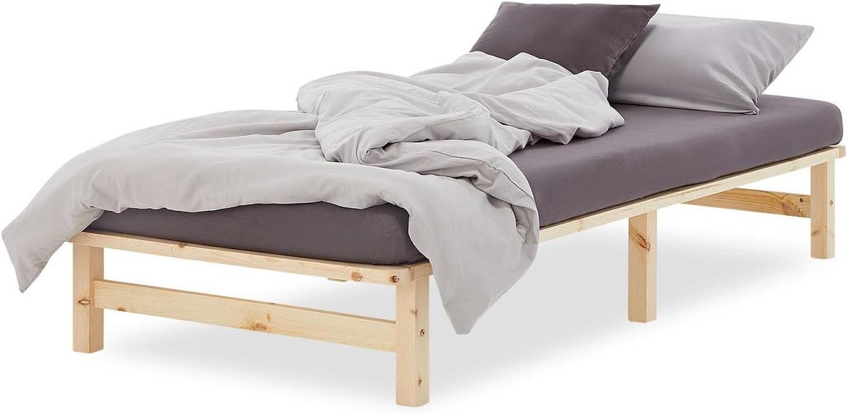 Houten Bedframe - Palletbed Eenpersoons - Comfortabel Slapen - Massief Grenen Hout - 100x200 cm - Naturel