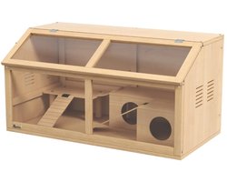 Solayne Hamsterkooi - Pawhut - Hamsterhuisje - Knaagdieren kooi - Huisdierenkooi - Transparant paneel - Hout - 85x45x44 cm