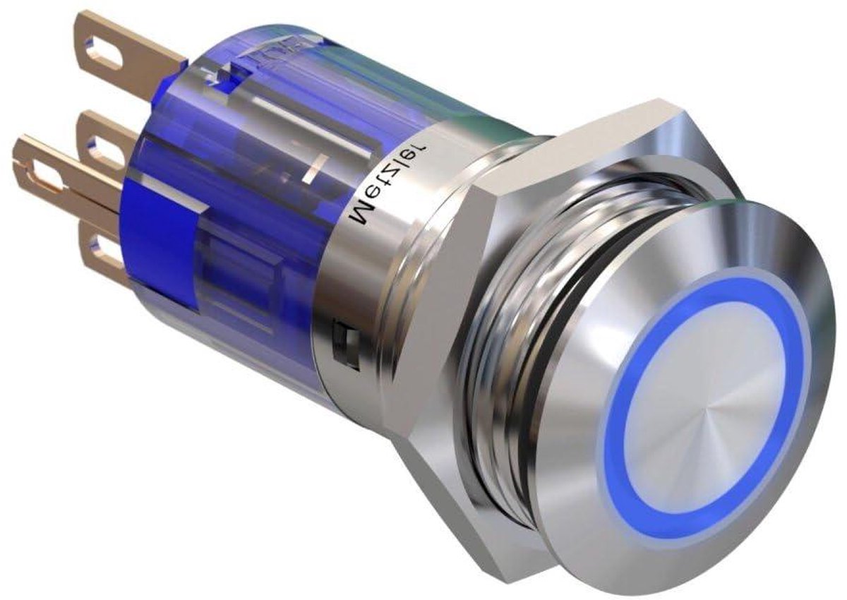 Platte Drukknop - Drukknop Schakelaar - Apparaten Bediening - Stof- en Waterdicht - 16 mm - Blauw