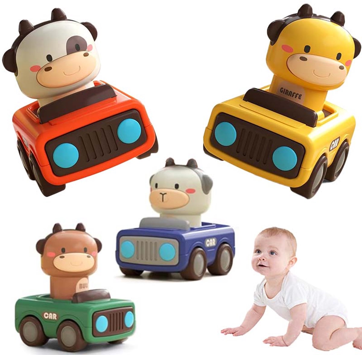 4 Stuks Baby Auto Speelgoed - Dierlijke Vorm Speelgoed Wagen - Baby Stuwwagen Speelgoed - Druk Speelgoed Wagen - Geschikt Voor 1-3 Jaar Oud