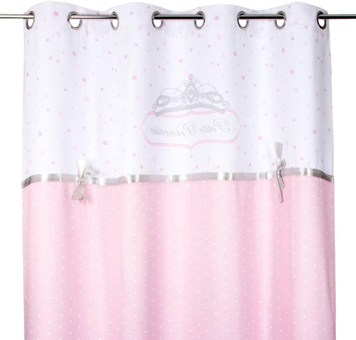 Prinses Satijnen Gordijn - Kindergordijn Meisjeskamer - Kinderslaapkamer Decoreren - Geborduurde Strik - 140 x 260 cm - Roze en Wit