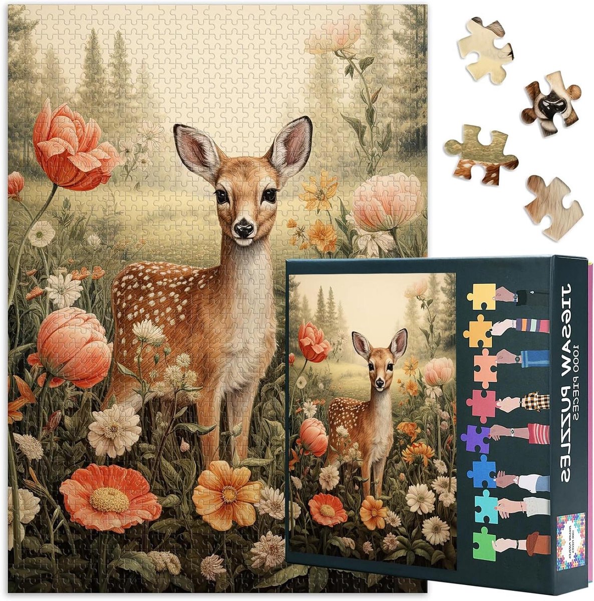 Legpuzzel Herten - Dierenpuzzel Volwassenen - Ontspanning en Creatie - 1000 Stukjes - 50 cm x 70 cm - Multicolor