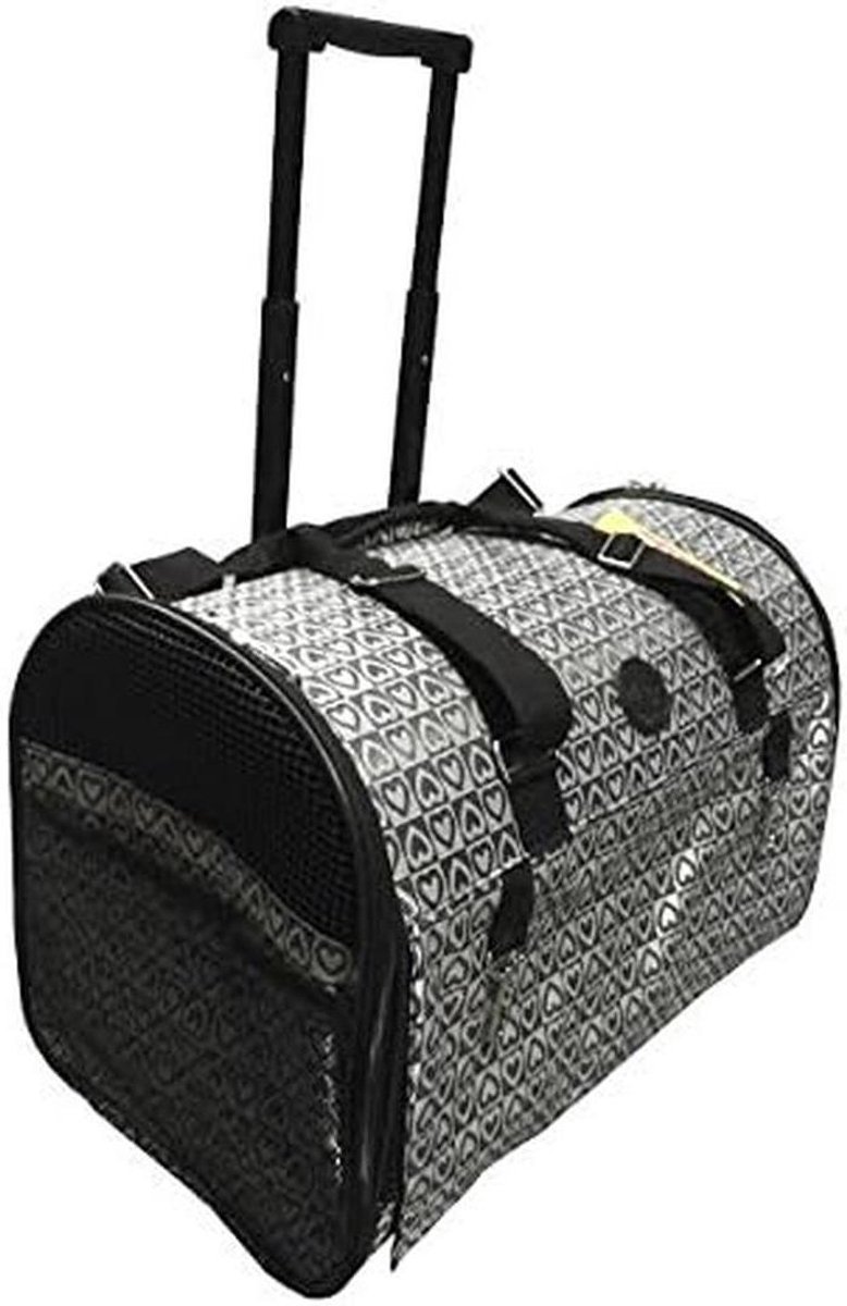 Dieren Trolley - Reisbuggy Huisdier - Comfortabel Vervoer - Met Uitschuifbaar Handvat - 50x33x35 cm - Zwarte Harten