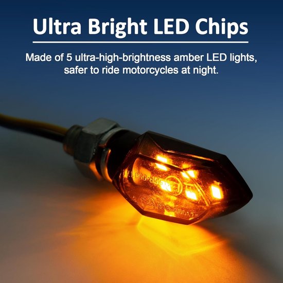 Motorfiets Knipperlichten - LED Indicatielampjes - Verkeersveiligheid Verbeteren - IP65 Waterdicht - 4 stuks - Amber — afbeelding 2