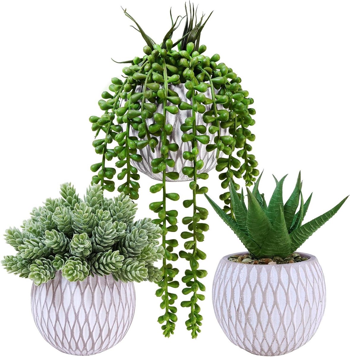 Kunstplanten Set - Vetplanten Decoratie - Interieur Verfraaien - Betonnen Potten - 107-15 cm - Groen