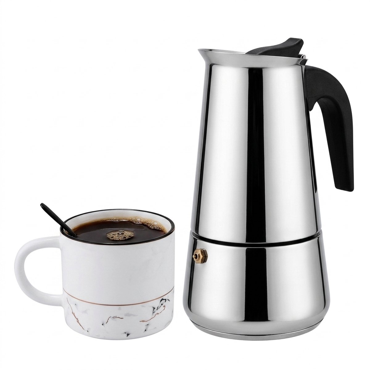 Hearyoo Koffiepot 450ML- RVS Moka Pot 9 Kops - Espresso Koffiepot voor Inductie en Alle Fornuizen
