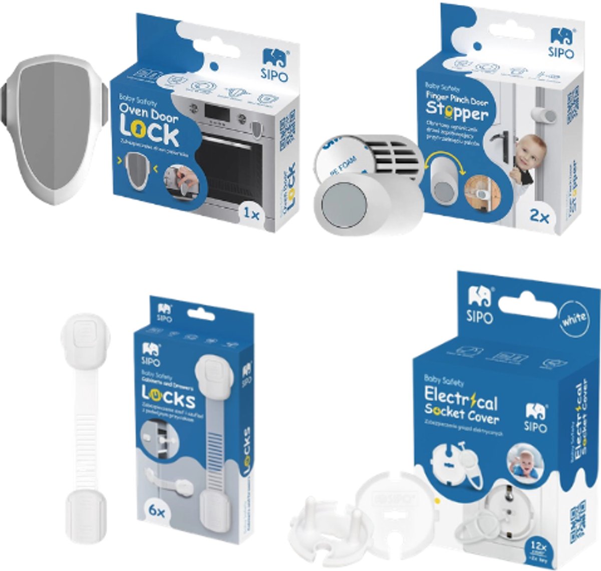 SIPO - Kinderbeveiliging Set - Complete Baby Veiligheid Set - 21-delig - Stopcontactbeschermers - Deurstopper - Kastsloten - Oven Lock - Kinderslot Set - Huis Veilig Wonen - Babyproof Set Keuken & Huis - Wit