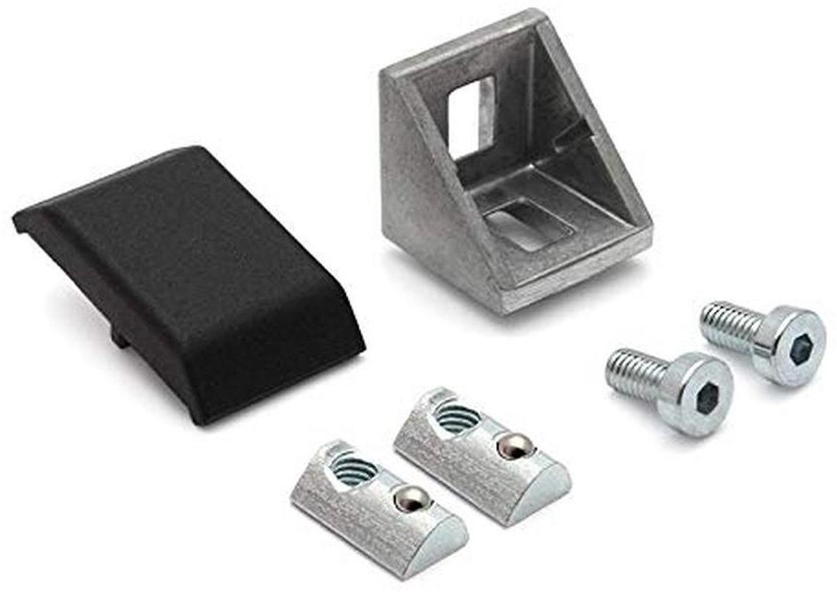 Hoekverbinder 20 - Bevestigingshoek I-type - Profielen Monteren - Incl. Bevestigingsset - 20x20mm - Zilver