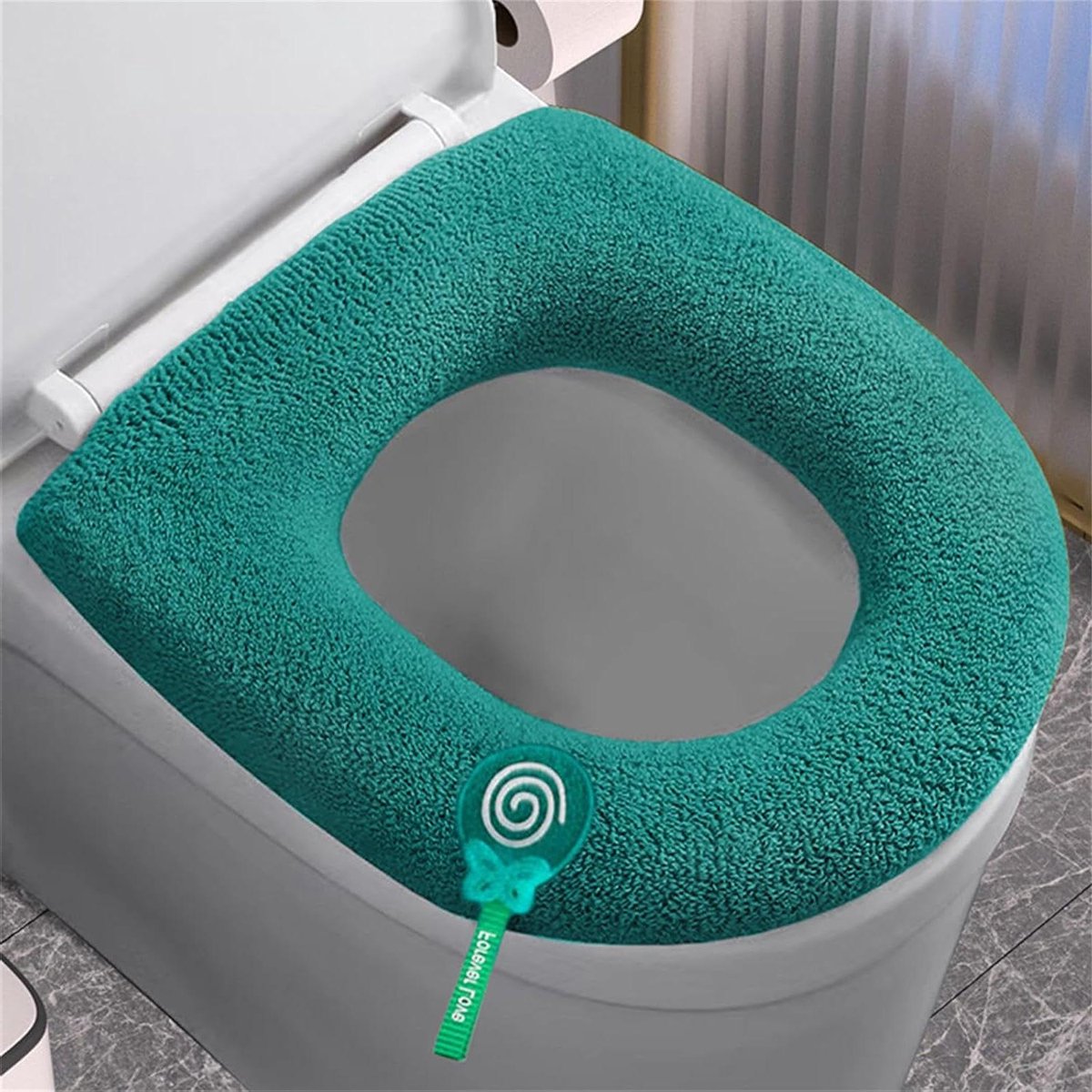 Toiletzittinghoezen - Toiletkussen - Badkamer Comfort - Huidvriendelijke Pluche Stof - 30 x 10 cm - Donkergroen