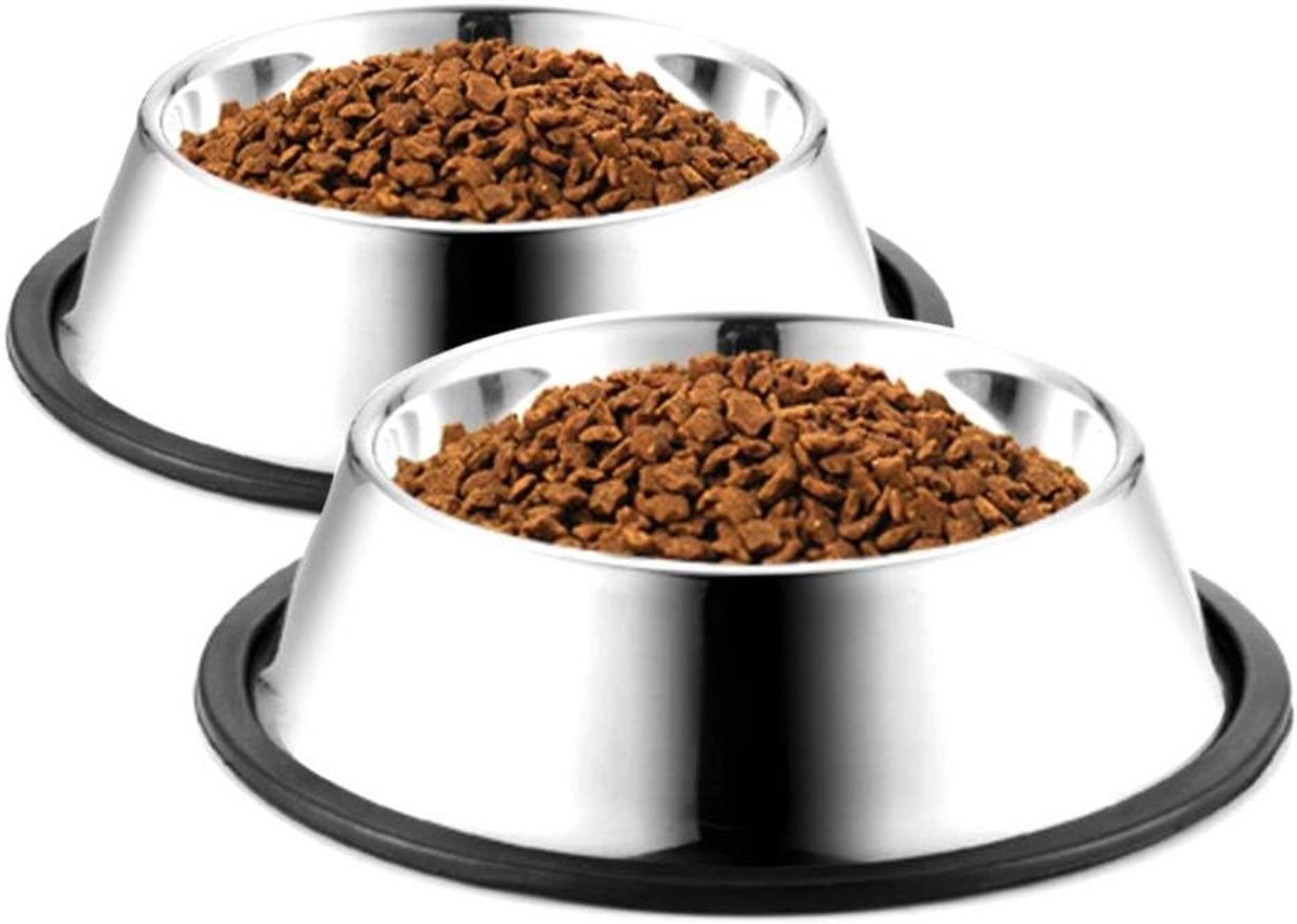 Hondenvoerbak Set - Voerbak Huisdier - Voeding en Water - Antislip Rubberen Basis - 1.5 Cup Capaciteit - Zilver