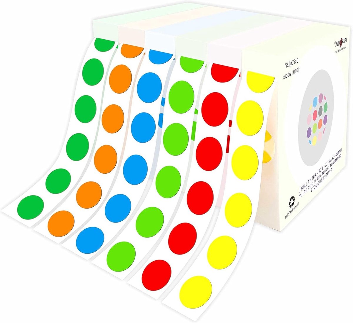 Kleurcode Dot Stickers - Cirkel Labels - Organiseren & Coderen - 6000 Stuks - 1/2 Inch - 6 Kleuren