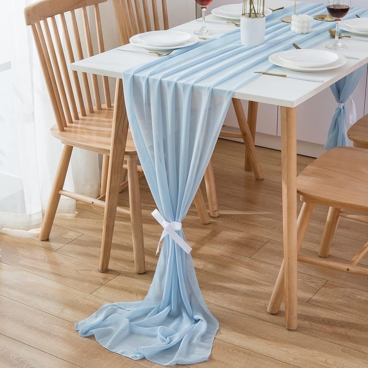 Elegante Chiffon Tafelkleed Loop van 70 x 300 cm in Tiffany Blauw voor Feestelijke Decoratie en Bruiloften