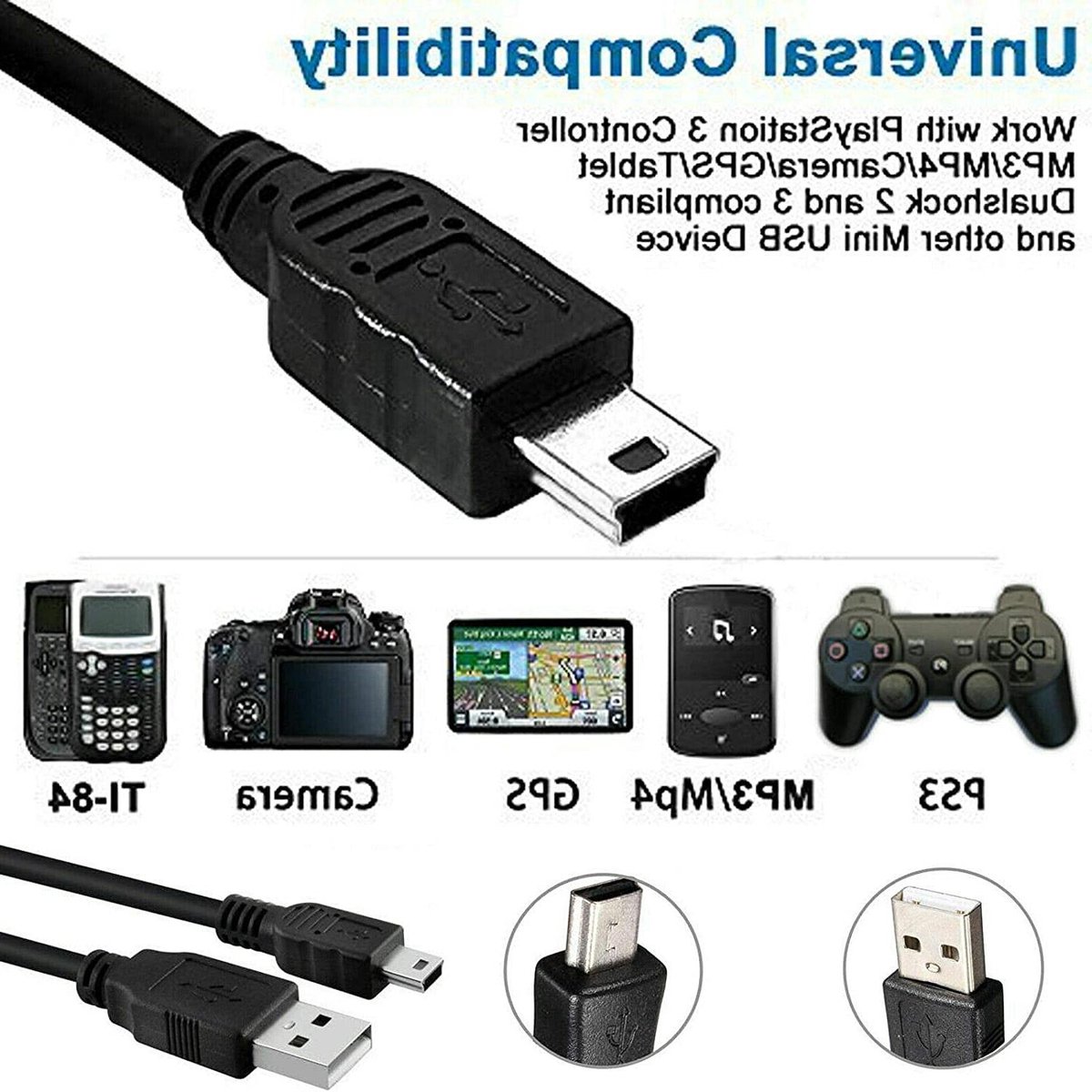 USB Oplaadkabel - Mini USB Lader - Navigatie Opladen - 2 Meter Lengte - 2 Meter - Zwart
