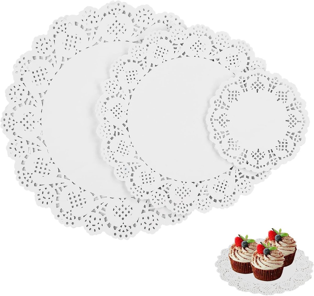 Ronde Papieren Lids voor Taarten - 300 Stuks, Decoratieve Lace, Ideaal voor Bruiloften en Verjaardagen, 11cm en 21cm