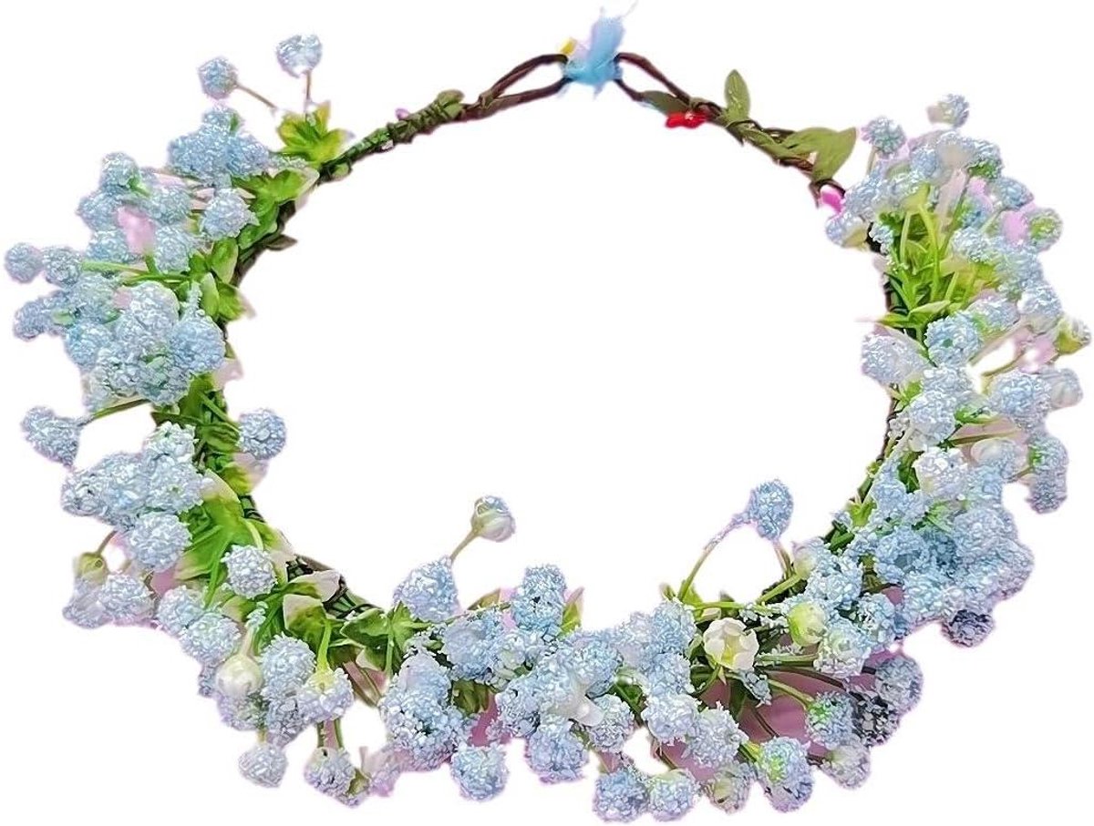 Bloemenkrans Hoofdband - Bloemen kroon - Feestelijk Accessoire - Handgemaakt Realistisch - Verstelbaar - Blauw