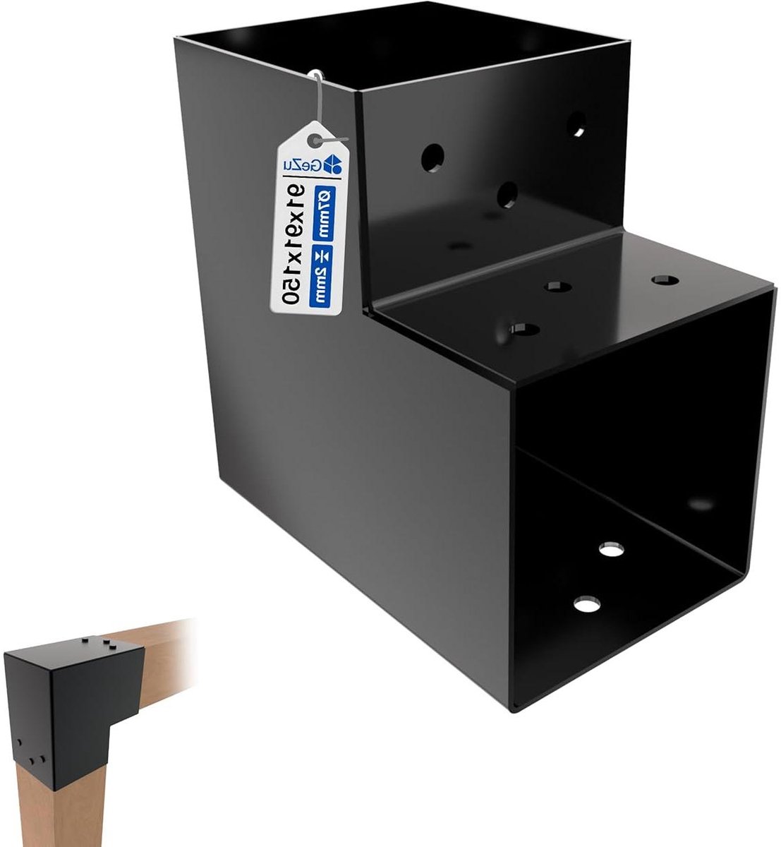 Paalverbinder L Vorm - Hoekverbinder Balk - Tuinconstructies Bouwen - Voor Hout 90x90mm - 91 mm - Zwart