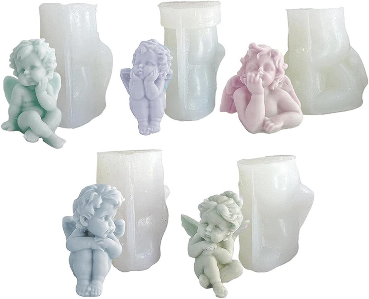 3D Engel Gietvorm - Engel Fondant Vormen - Kaarsen Maken - Flexibele Siliconen - 5 stuks - Wit