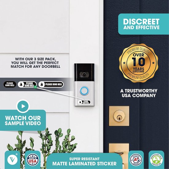 Bel Sticker - Deurbel Bordje - Bezoek Informeren - Weerbestendig Vinyl - 3 x 25 cm - Mat Zwart — afbeelding 3