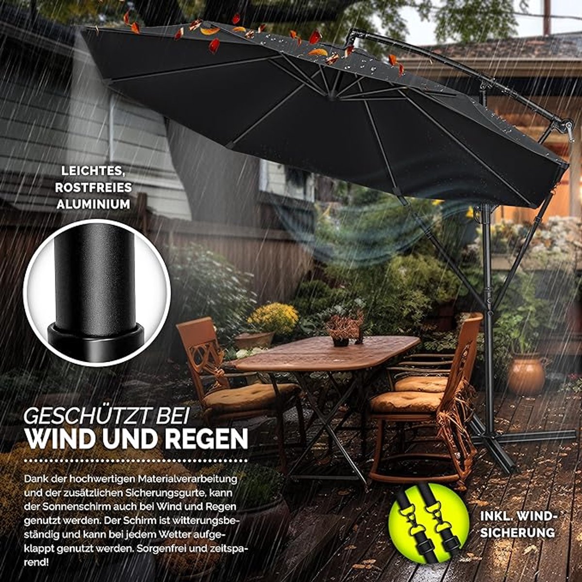 Zweefparasol 300 cm Diameter – 360° Draaibaar & Kantelbaar, Aluminium Frame, UV50+ Zonbescherming, Waterafstotend – Inclusief Standaard, Hoes & Windbeveiliging – Antraciet – Nicolehome