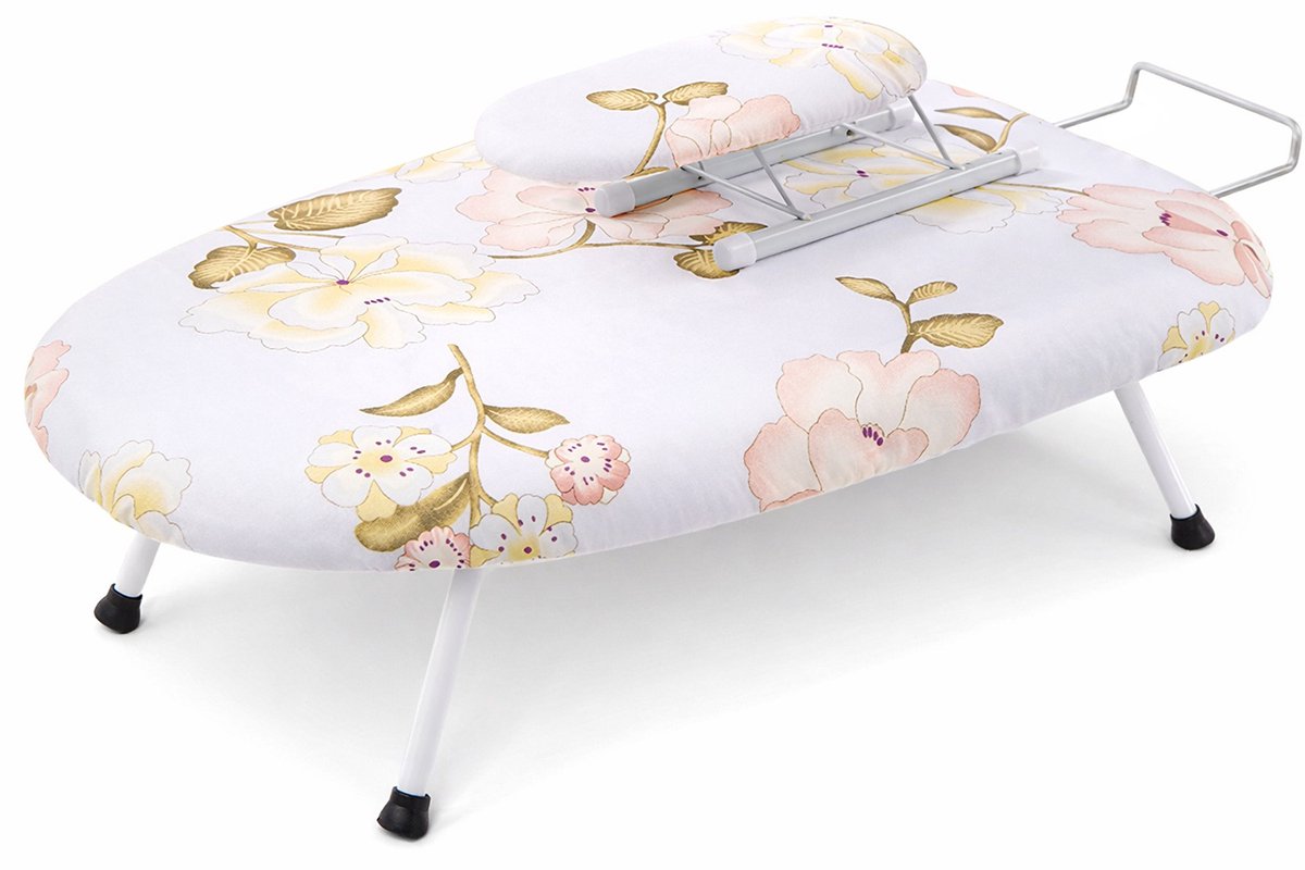 MIRO® Opvouwbare Strijkplank - Tafelstrijkplank - Met Strijkijzerhouder - Camping- Mini Strijkplank - Strijkplanken - Inclusief Mouwplankje - Bloemen