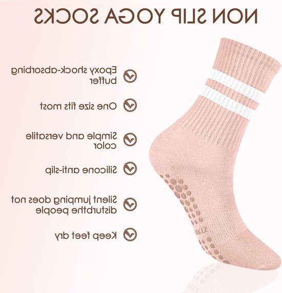 Yogasokken met antislip grips voor dames en meisjes, lange pilatessokken voor thuisgym en fitness - roze en grijs. van Merkloos — afbeelding 5