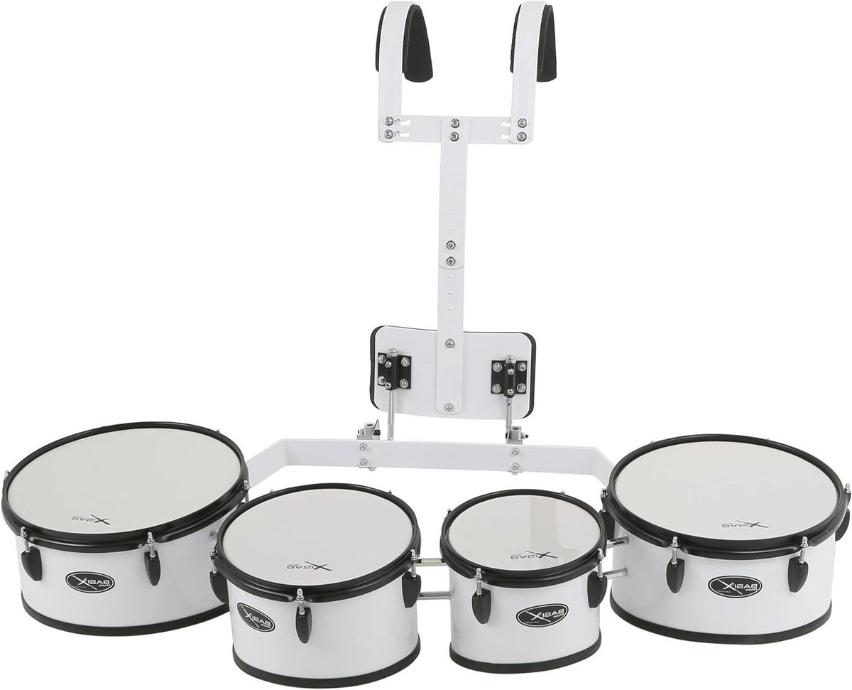 Mars Drum Set - Quad Tom Set - Muziek Maken - Inclusief Harnas - 8-13 inch - Wit