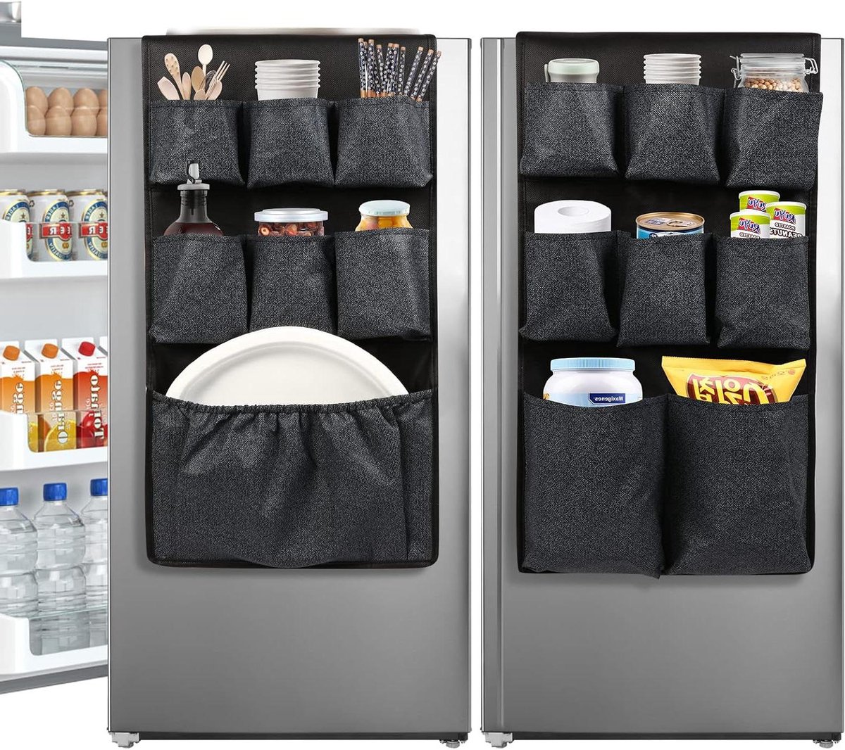 Koelkast Organizer - Opbergtas Caddy - Ruimte Besparen - 15 Grote Vakken - 165 x 32 cm - Zwart