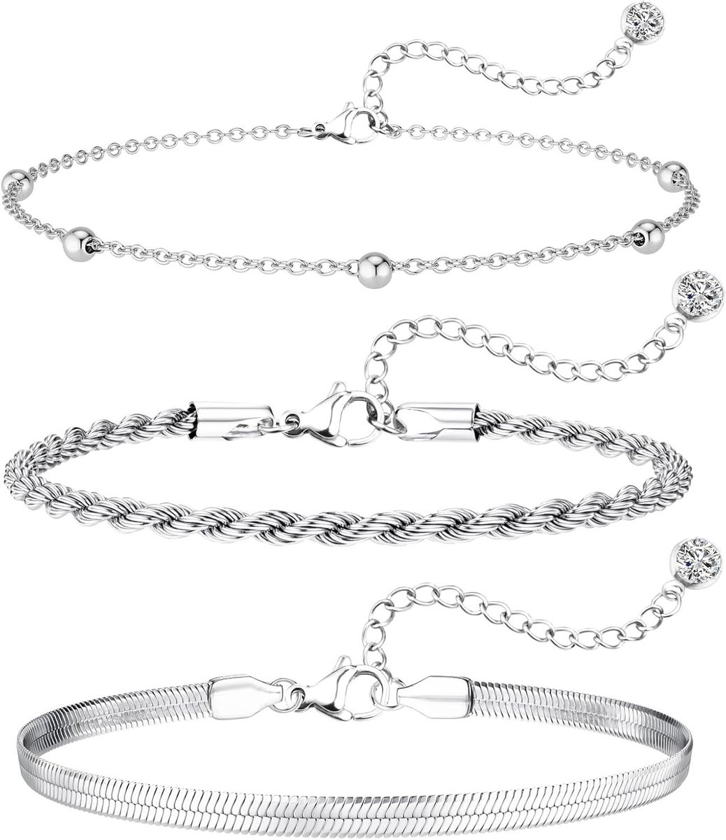 Vrouwen Armbandenset van 2/3 Stuks - Verstelbare RVS Kettingarmbanden voor Stapelen en Modeaccessoires