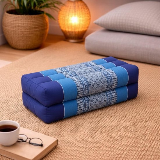 Yoga blok - Traditionele Thaise Kapok Yoga Ondersteuning Blok Kussen - Meditatie Kussen rechthoek - 35x15x10cm - Blauw van Bo-Camp — afbeelding 3