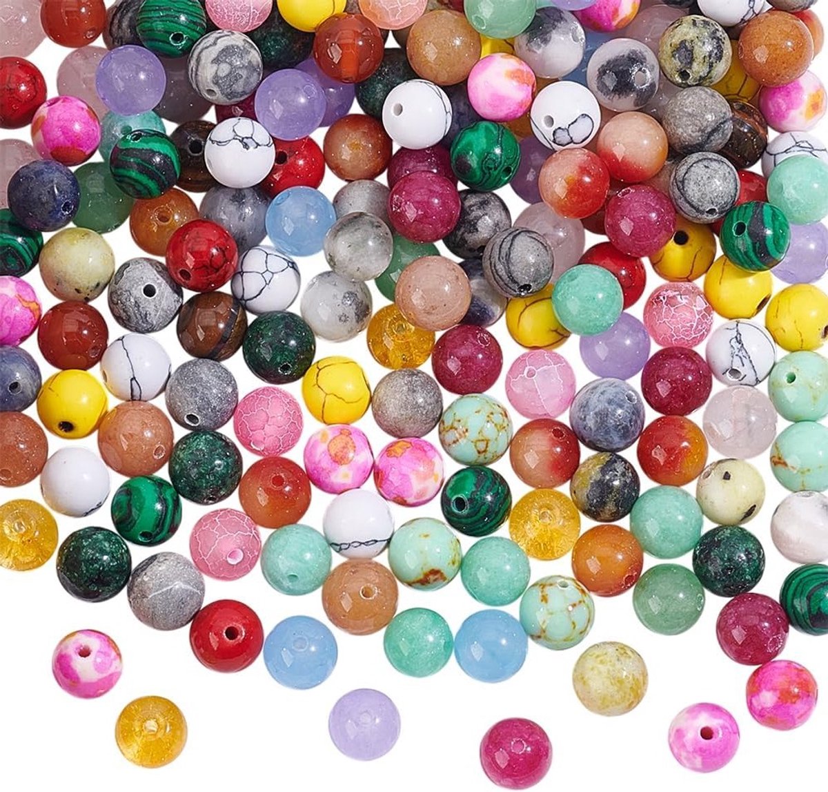 200 Stuks Gemstone Steentjes, Gemengde 8mm Ronde Kralen voor Armbanden, Kettingen en Sieraden Maken
