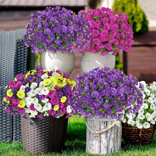 10 Bundels UV-bestendige Kunstbloemen - Prachtige Kunstmatige Morning Glory Bossen voor Tuin, Balkon en Bruiloft Decoratie (Paars) — afbeelding 4