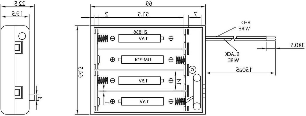 Batterijhouder AA Mignon - Batterijvak 4xAA - Apparaten Voeden - Met Aan-Uit Schakelaar - 2 Stuks - Zwart