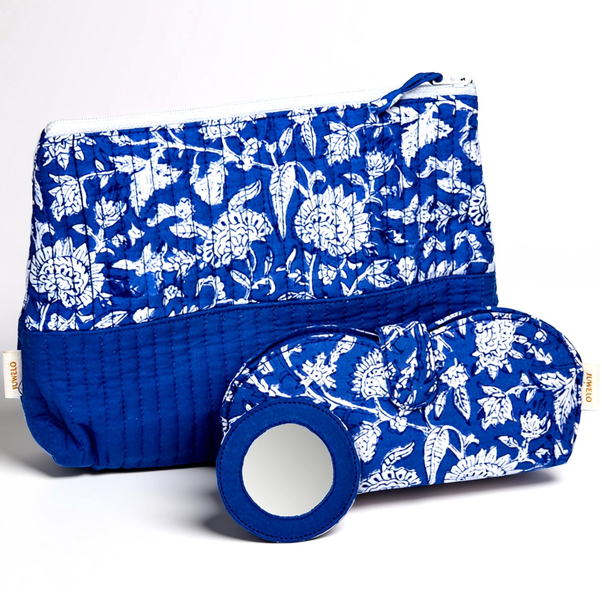 Cavill - Sieraden Koffer Blauw Bloemenpatroon - Compact, Lichtgewicht & Stijlvol - Handgenaaide Reisaccessoire voor Dames