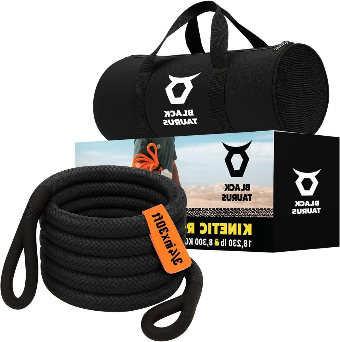 Kinetisch Herstel Touw - Ruk Touw - Off Road Herstel - Kinetische Energie Gebruikt - 3/4" x 30 ft - Zwart