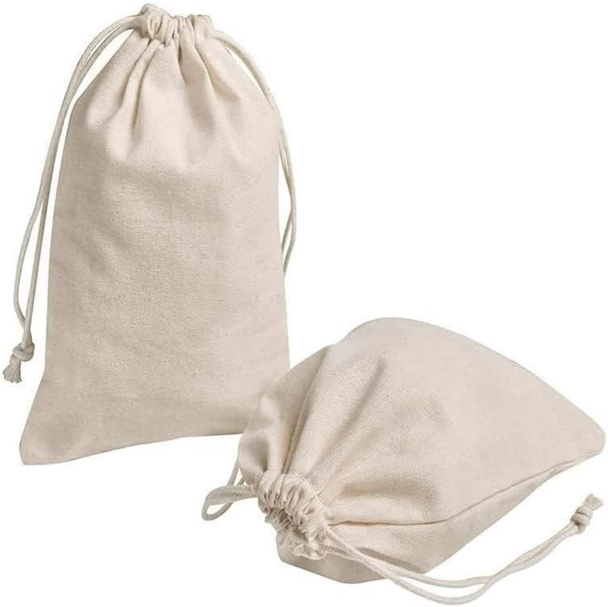 Set van 5 Katoenen Tasjes met Trekkoord, Herbruikbare Tassen voor DIY, Trouwen, Verjaardag en Cadeaus, 17 x 23 cm