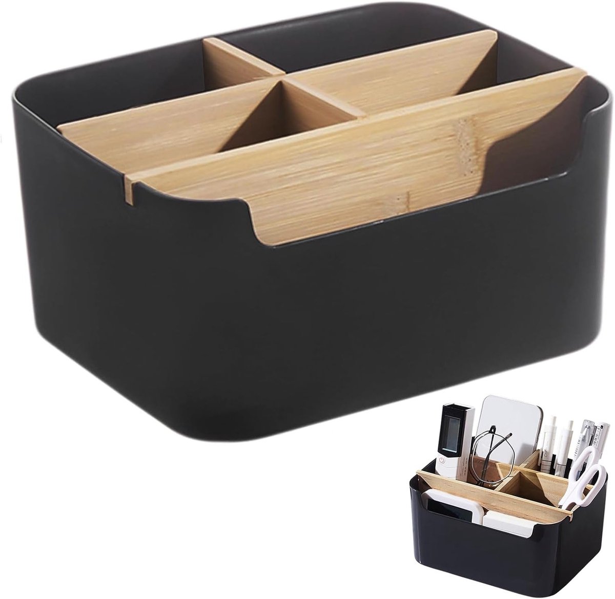 Houten bureau-organizer met 5 vakken voor pennen, kantoorbenodigdheden en cosmetica, ideaal voor een opgeruimd bureau