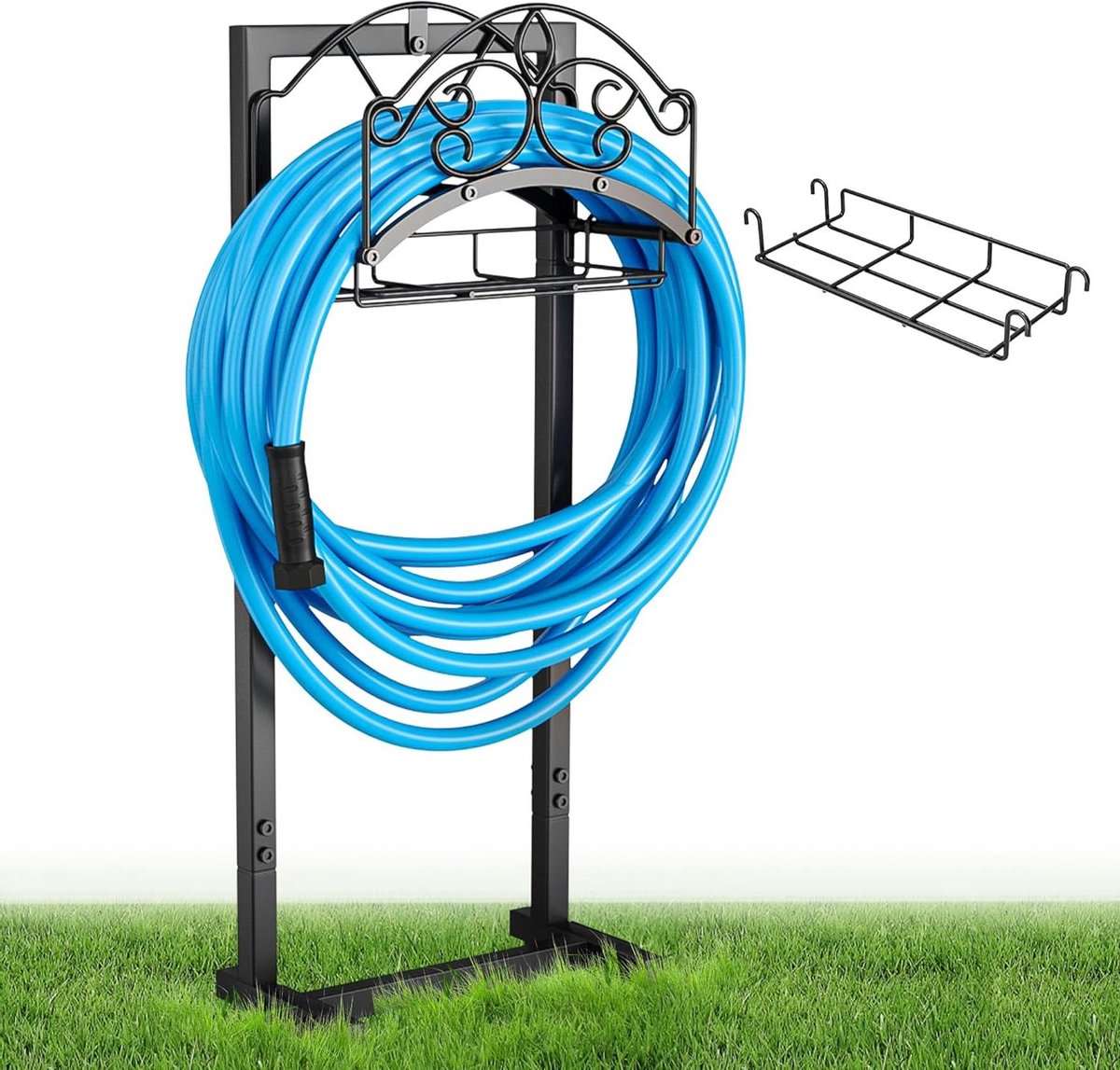 Tuinslanghouder Vrijstaand - Slang Standaard - Tuin Organiseren - Met Verwijderbare Mand - Voor 175FT Slang - Zwart