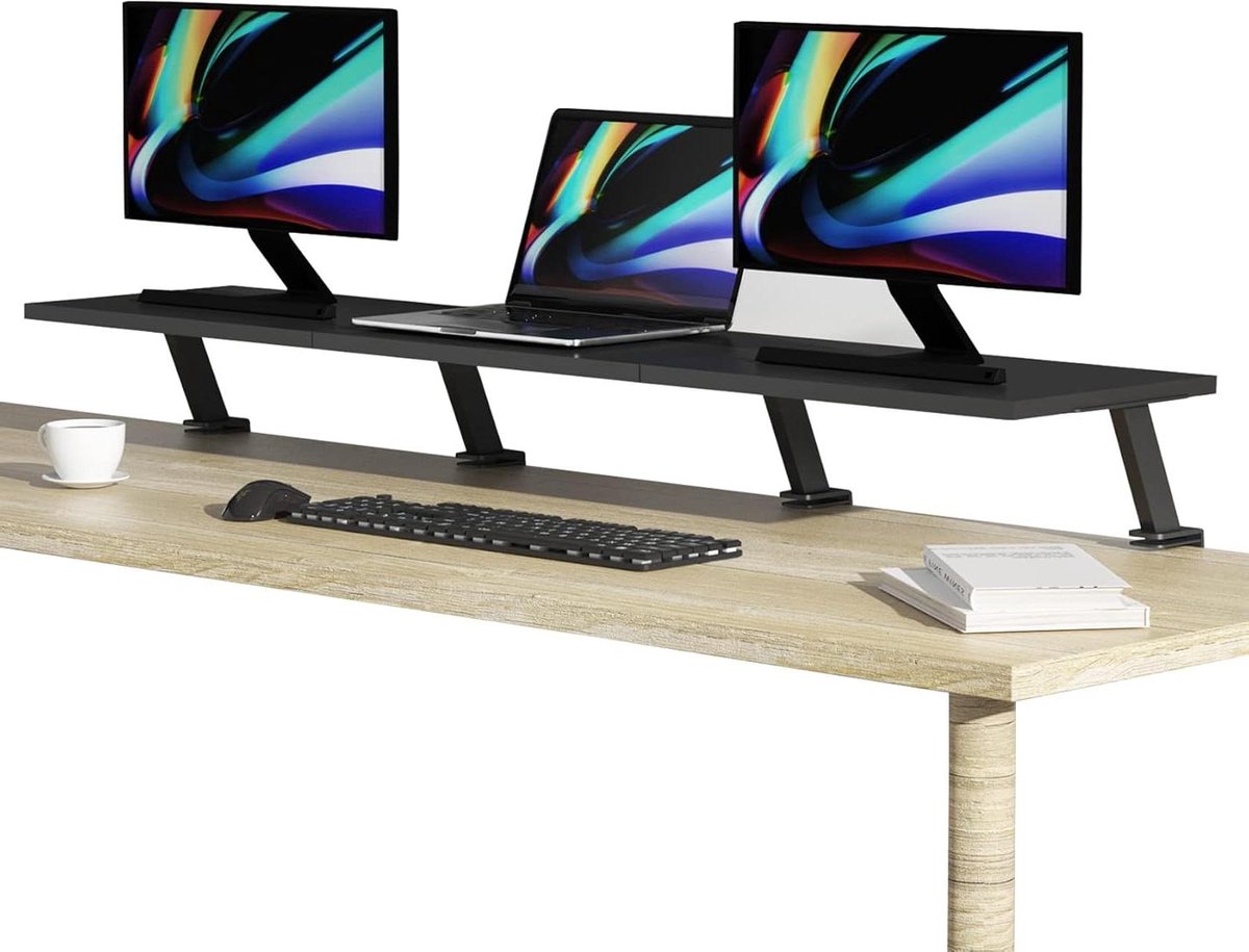 Monitor plank - Bureau organizer - Werkplek optimalisatie - Verstelbare C-klem - 45 inch breed - Zwart