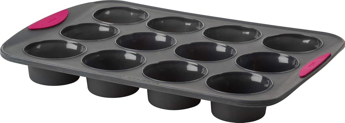 Siliconen Muffinpan - Bakvorm Cupcakevorm - Lekkere Gebakjes Maken - Met Staal Versterkt Frame - 12 Vormen - Fuchsia