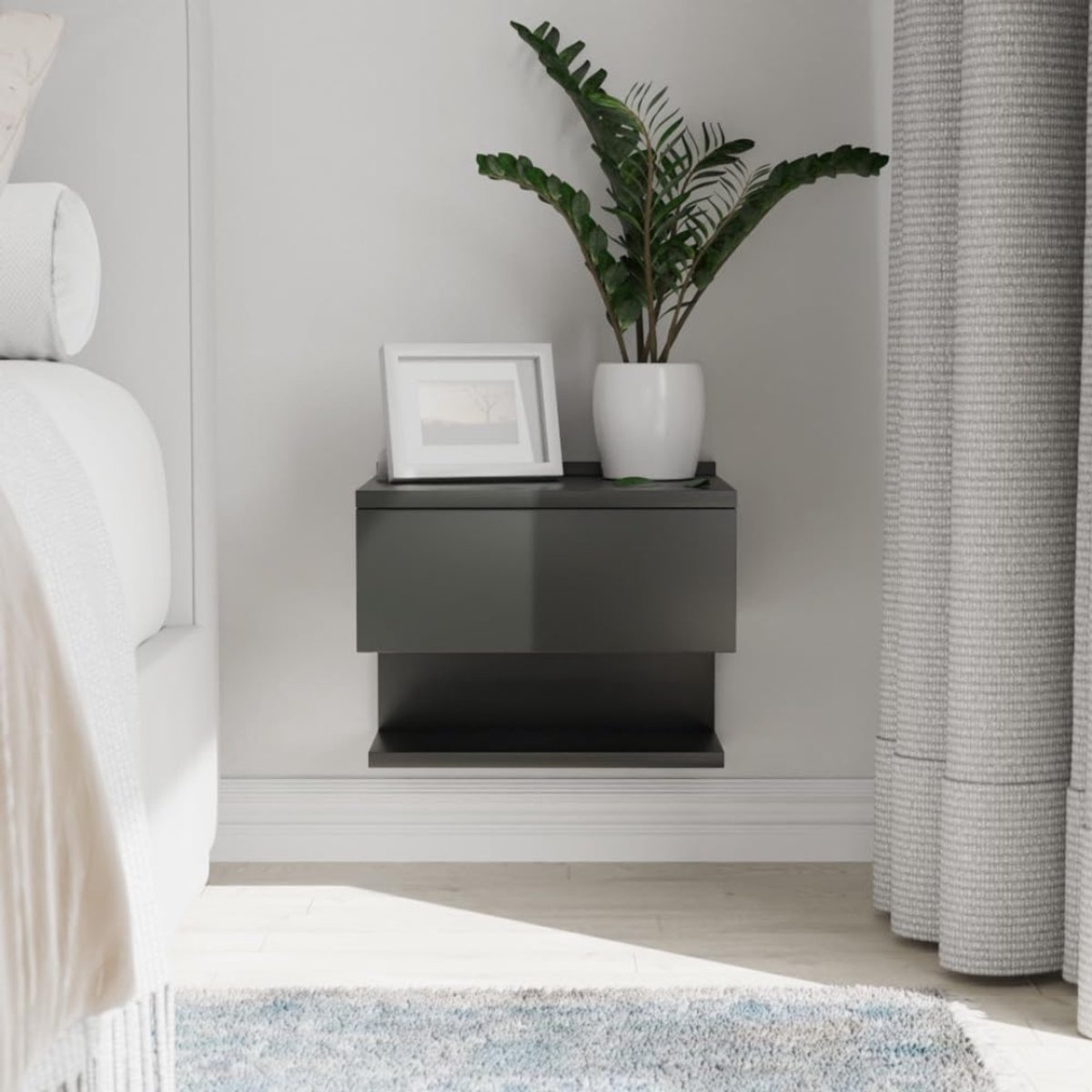 HEZIVO® Zwevend Nachtkastje - Wandrek Hangend Slaapkamer - Luxe Bijzettafel aan de Muur - Met Opbergplank - Diamantpatroon - Zwart