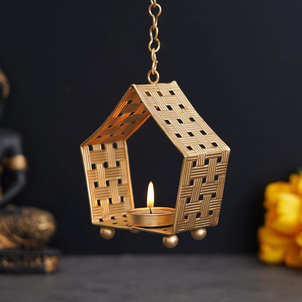 Boomvormige Kaarsenhouder - Theelichthouder Wanddecoratie - Feestelijke Sfeer Creëren - Gemaakt van IJzer - 5 X 5 Inch - Goud