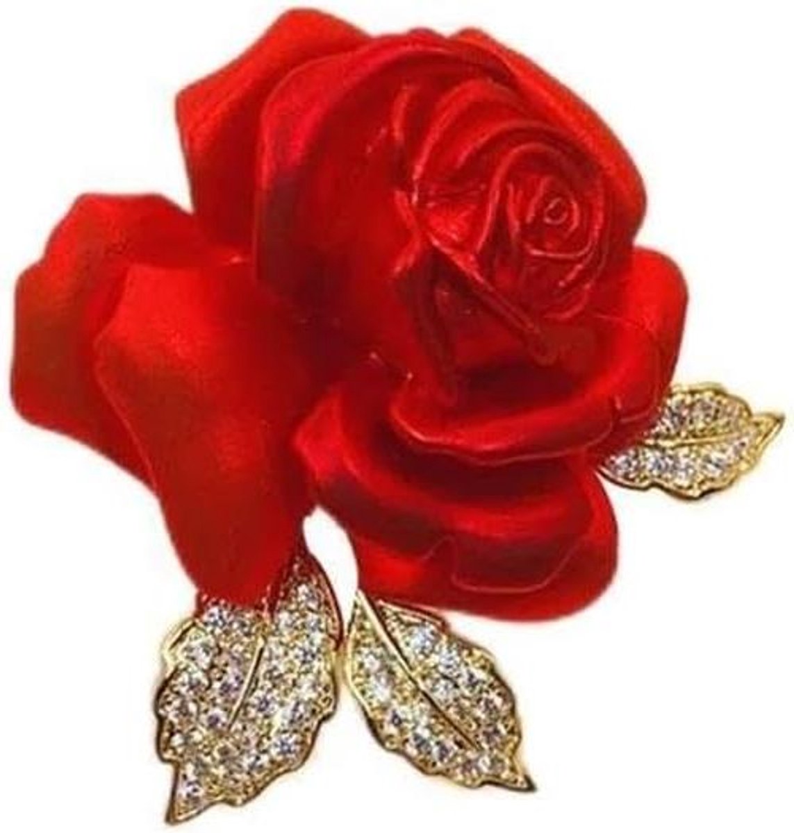 Rozen Broche - Bloemen Speld - Kleding Versieren - Rhinestone en Parels - 7.3 x 6.1 cm - Rood