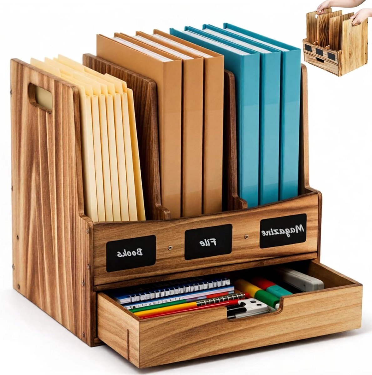 Houten Bureau Organizer - Opberger Documenten - Bureau Opruimen - Met Lade en Krijtbord