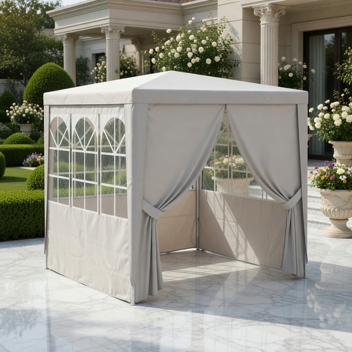 Premium Tuinpaviljoen 2,5x2,5 m met zijwanden en ramen – Waterafstotend & UV-bestendig – Stevige Stalen Frame – MedaHomeStore